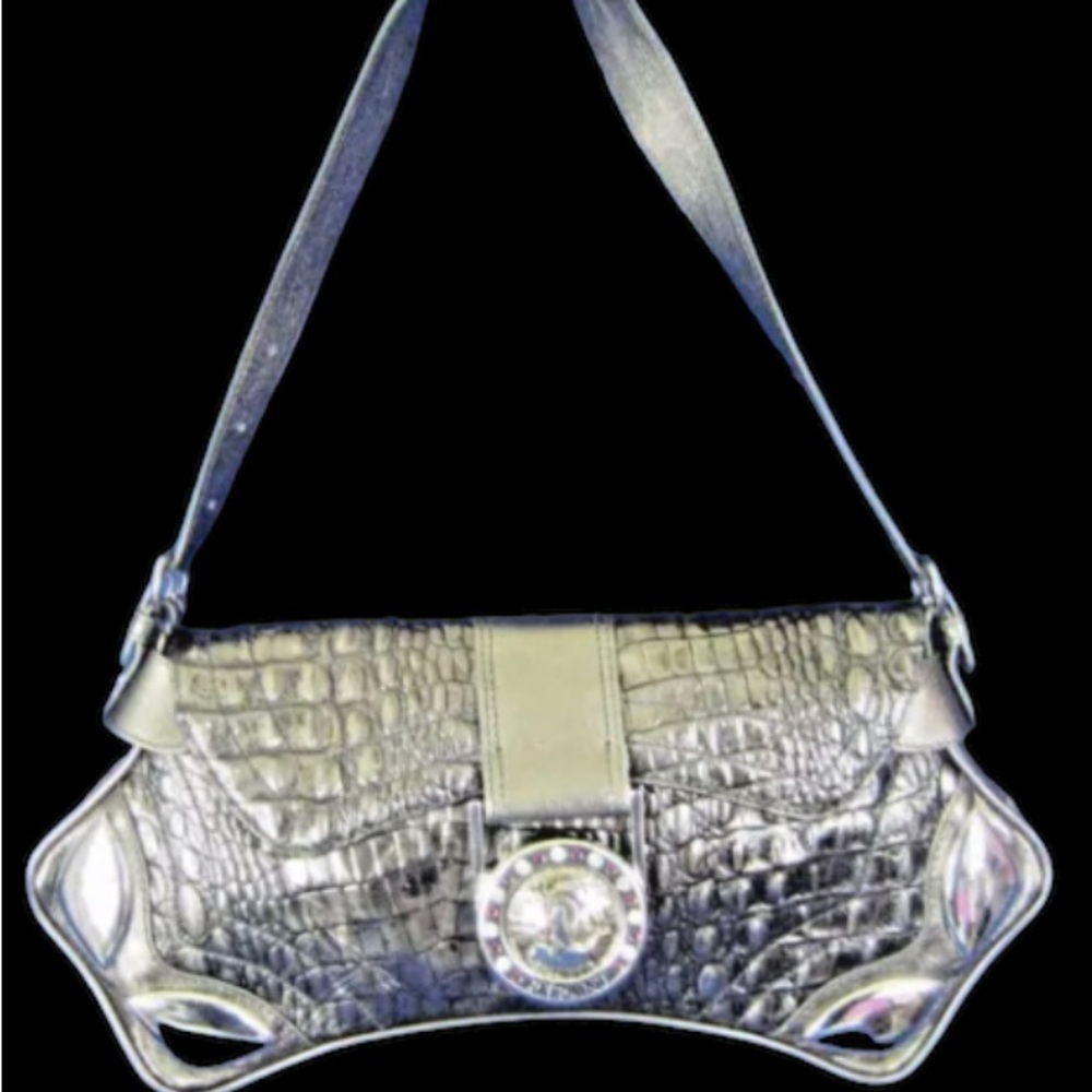 NWT RIPANI ITALIAN LEATHER PURSE BAG PEWTER SILVER GRAY BLACK ROCK ORIGINAL TAGS